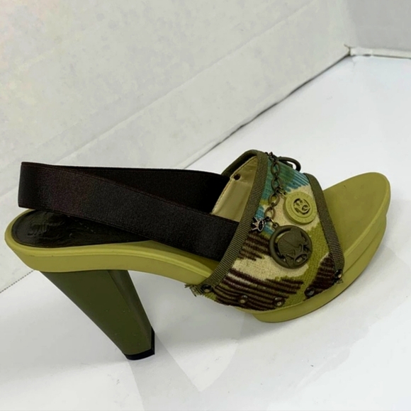 Save The Queen Vintage Women Green Platform Sling Back Block Heel Size   7 Or 38 - Picture 1 of 11